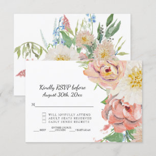 RSVP Blush Pink n White Watercolor Floral Wedding Invitation