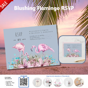 RSVP - Blushing Flamingos Tropical Beach Wedding Postcard
