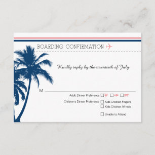 RSVP Boarding Pass Navy Blue & Blush Pink Card