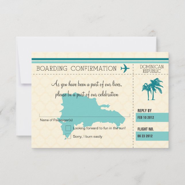 RSVP Boarding Pass TO Dominican Republic (Front)
