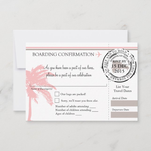RSVP Boarding Pass TO Dominican Republic | Pink (Front)