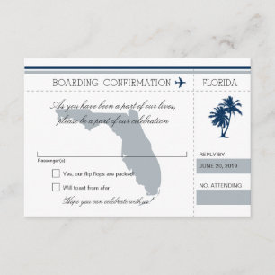 RSVP Boarding Pass TO Florida Blue and Grey Invitation