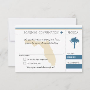 RSVP Boarding Pass TO Florida Blue & Cream Card