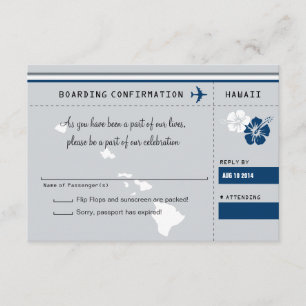 RSVP Boarding Pass TO HAWAII Grey and Blue