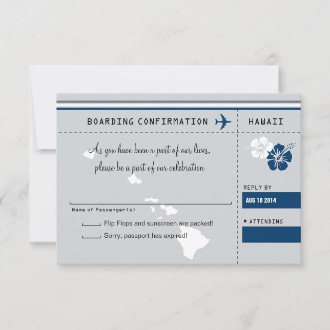 RSVP Boarding Pass TO HAWAII Grey and Blue (Front)