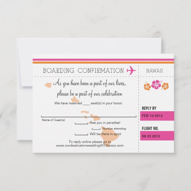 RSVP Boarding Pass to Hawaii Invitation (Front)