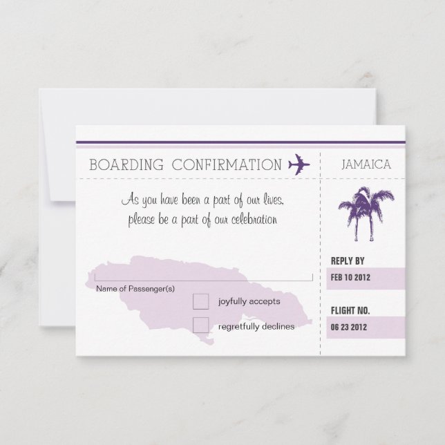 RSVP Boarding Pass TO JAMAICA Card (Front)