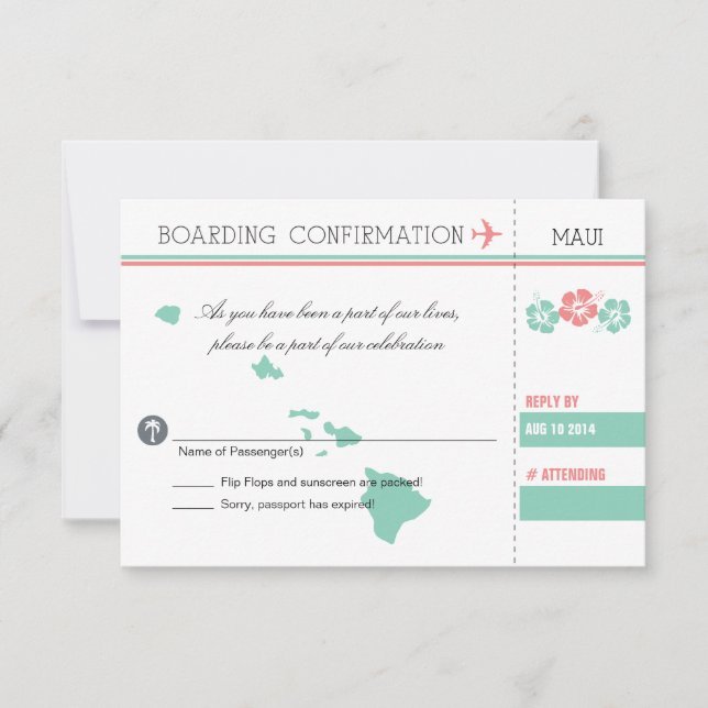 RSVP Boarding Pass TO MAUI HAWAII (Front)