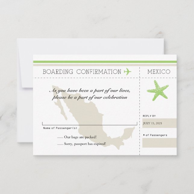 RSVP Boarding Pass TO Mexico Card (Front)