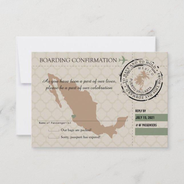 RSVP Boarding Pass TO Mexico Card (Front)