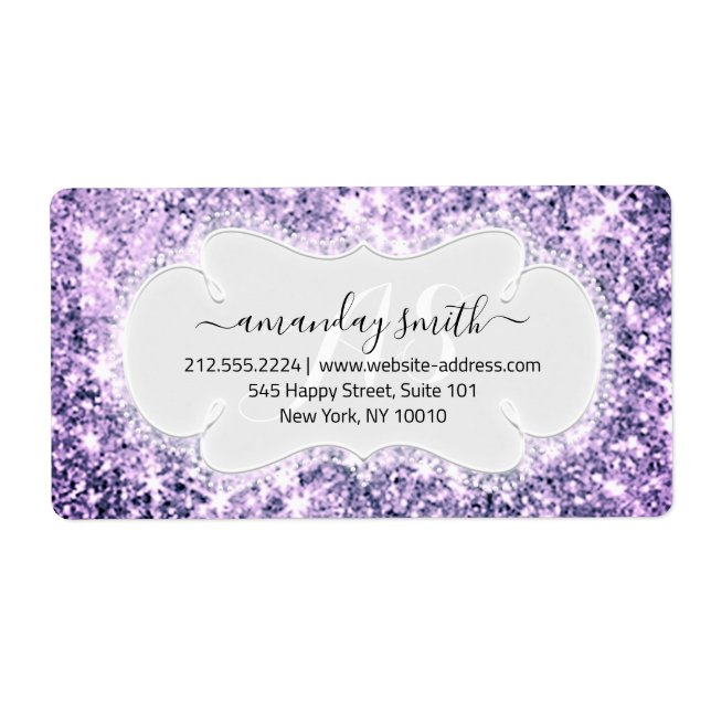 RSVP Bridal Monogram Wedding Glitter Purple Violet (Front)