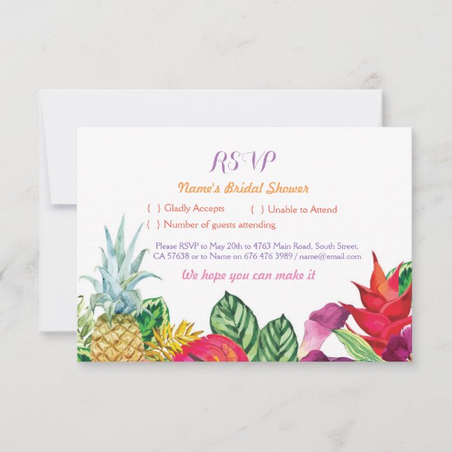 RSVP Bridal Shower Aloha Tropical Cards Luau (Front)