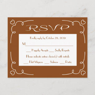 RSVP Brown And White Heart Frame Invitation Postcard
