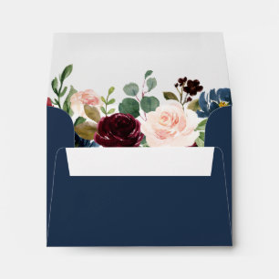RSVP - Burgundy Blush Navy Blue Floral Address Envelope