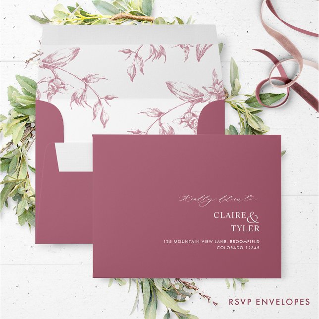 RSVP Burgundy Elegant Modern and Formal Floral Envelope (Creator Uploaded)