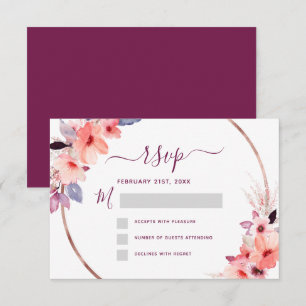 RSVP Burgundy Floral Rose Gold Geometric Wedding Invitation