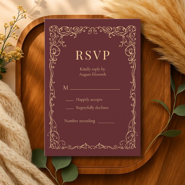 RSVP Burgundy Gold Minimalist Wedding Card (Creator Uploaded)