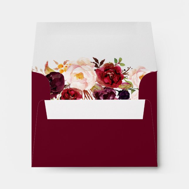 RSVP - Burgundy Marsala Wine Red Floral Address Envelopes (Back (Bottom))