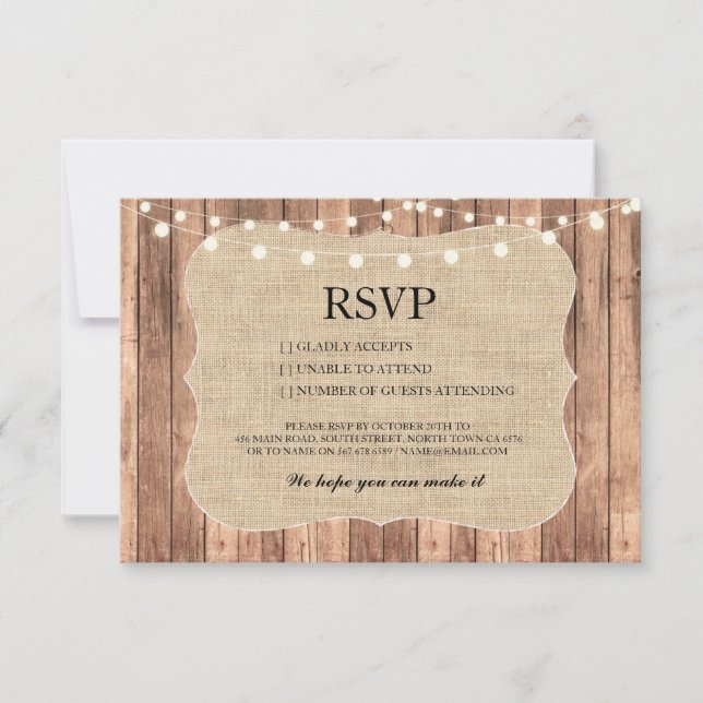 RSVP Burlap Wedding Wood Rustic Engagement Cards (Front)