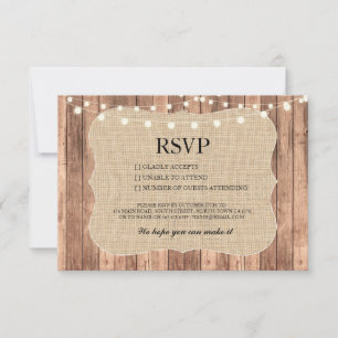 RSVP Burlap Wedding Wood Rustic Engagement Cards