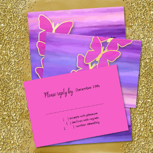RSVP Butterfly Pink Purple Watercolor Invitation