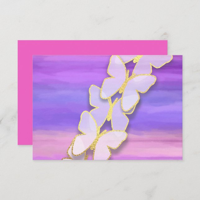 RSVP Butterfly Pink Purple Watercolor  Invitation (Front/Back)