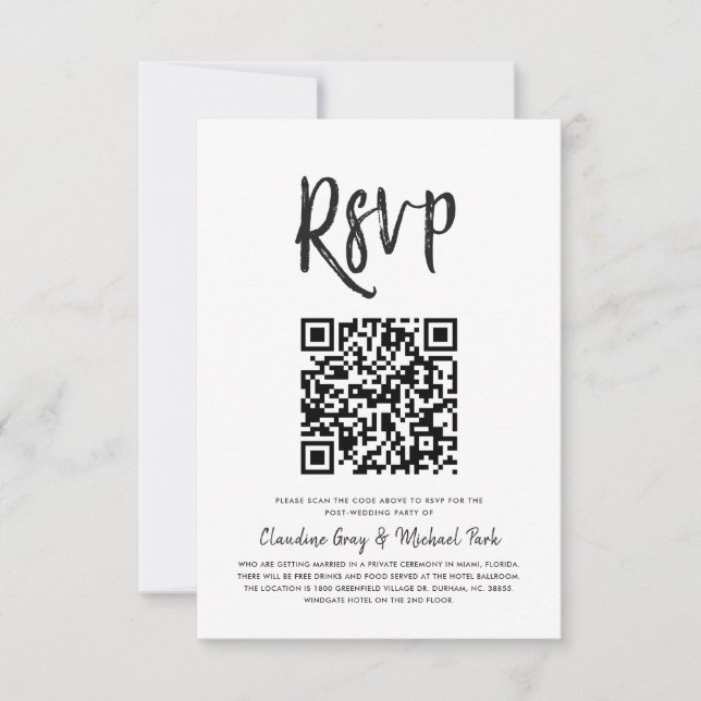 RSVP by QR Code | Black White Script Style Invitation (Front)