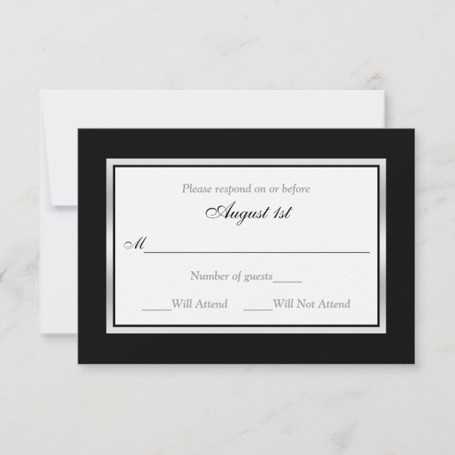 RSVP Card | Black and White | Silvertone (Front)