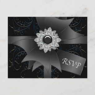 RSVP Card Black Blue Swirl RSVP