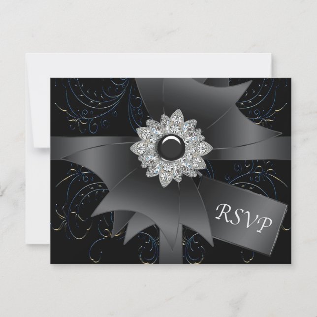 RSVP Card Black Blue Swirl RSVP (Front)