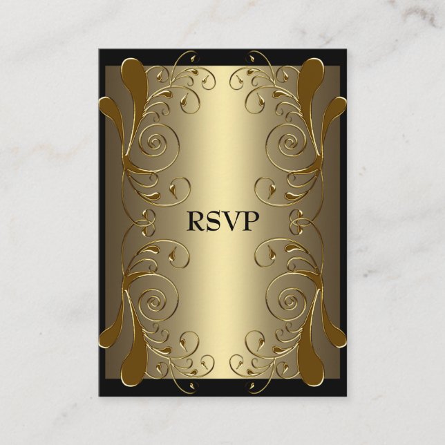 RSVP Card Black Gold Glam Floral (Front)