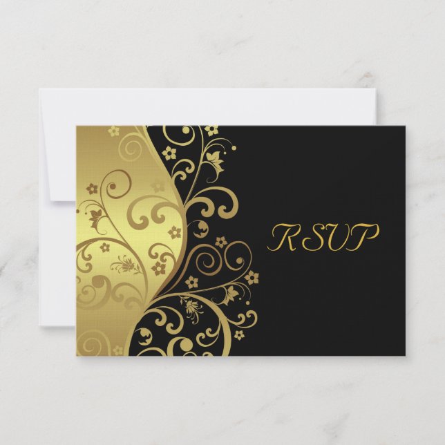RSVP Card--Black & Gold Swirls (Front)