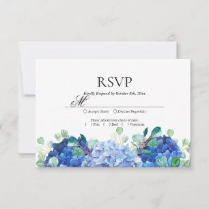 RSVP card blue hydrangea eucalyptus greenery