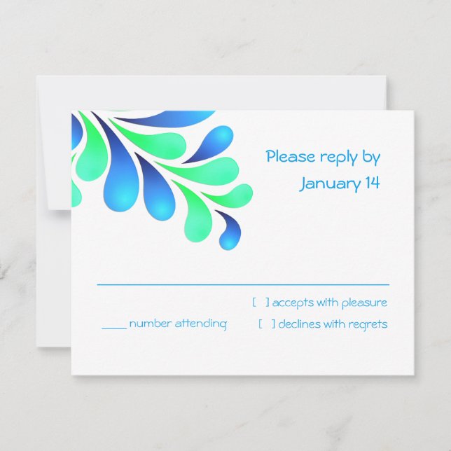 RSVP Card Bold Plume Blue Green on Any Colour (Front)