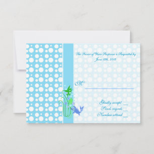 RSVP card. Cute , cool blue polka dots, goldfish, Card