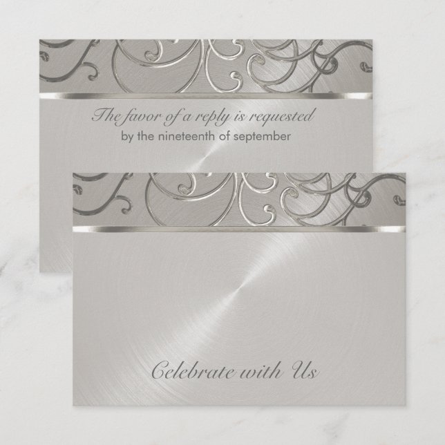 RSVP Card Elegant All Silver Filigree Swirls (Front/Back)