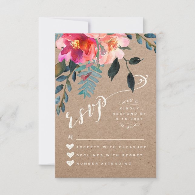 RSVP CARD | Elegant Floral Rustic Spring Turquoise (Front)