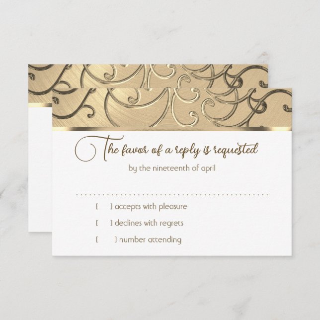 RSVP Card Elegant Gold Filigree (Front/Back)