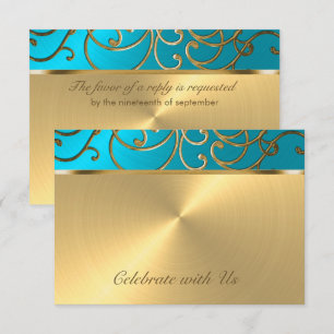 RSVP Card Elegant Turquoise Blue Gold Filigree