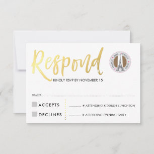 RSVP CARD gold script response pink hearts JORDYN1