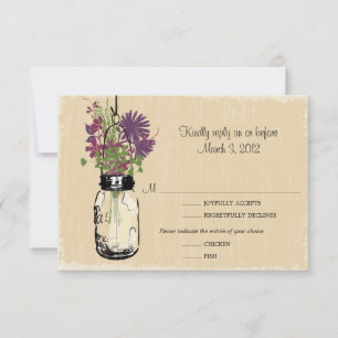 RSVP Card Mason Jar and Wildflowers