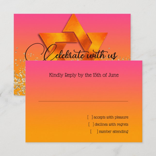 RSVP Card Orange to Pink Ombre with Star (Front/Back)
