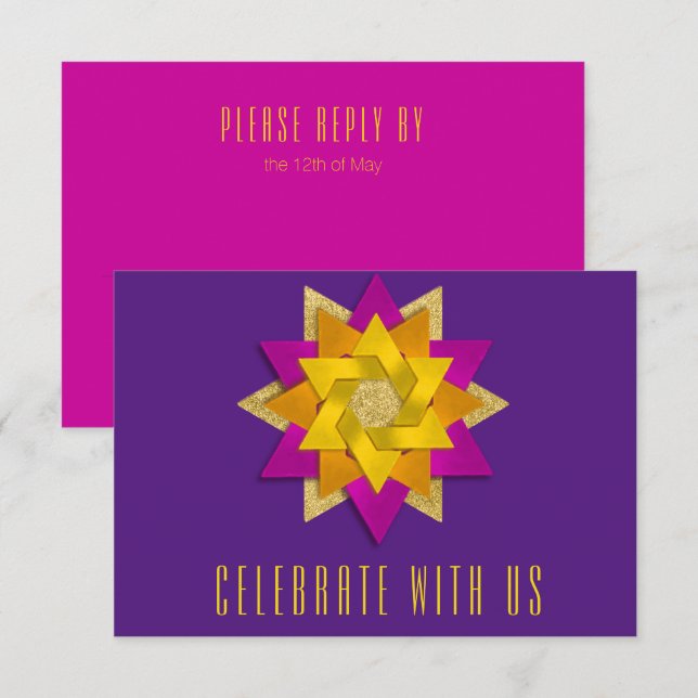 RSVP Card Pink Orange Yellow Star Flower Purple (Front/Back)
