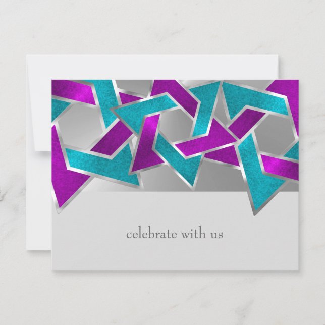 RSVP Card Purple Turquoise Star David Any Colour (Front)