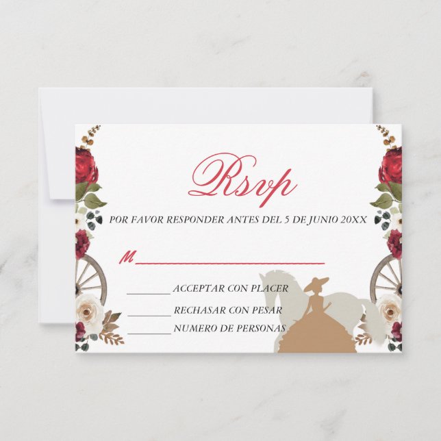 RSVP Card Quinceanera Red Charra Watercolor (Front)