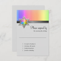 RSVP Card Rainbow and Black Ribbon Silver Star