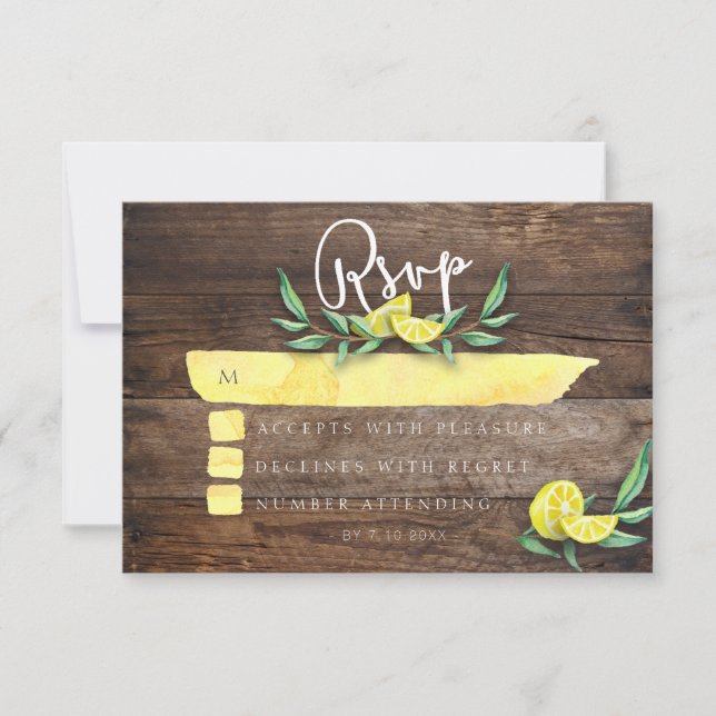 RSVP CARD | Rustic Wood Lemon Watercolor Wedding (Front)