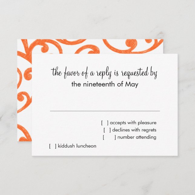 RSVP Card Scroll Pattern Orange (Front/Back)