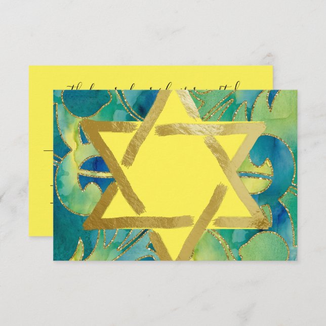 RSVP Card Turquoise Green Yellow Watercolor (Front/Back)