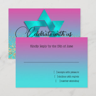 RSVP Card Turquoise to Pink Ombre with Star